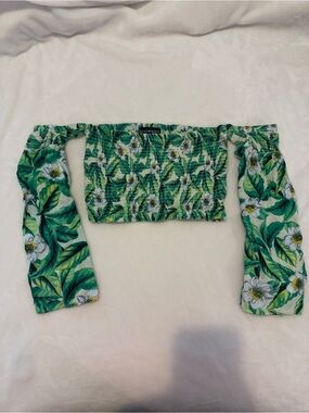 Derek Heart Green and White Floral Smocked Crop Top